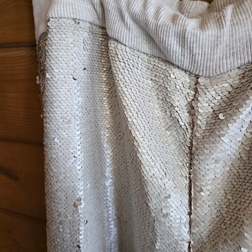Anthropologie Sequin Pant Trouser Cream Gold Hei Hei Large Holiday NYE Pull On - Picture 6 of 7